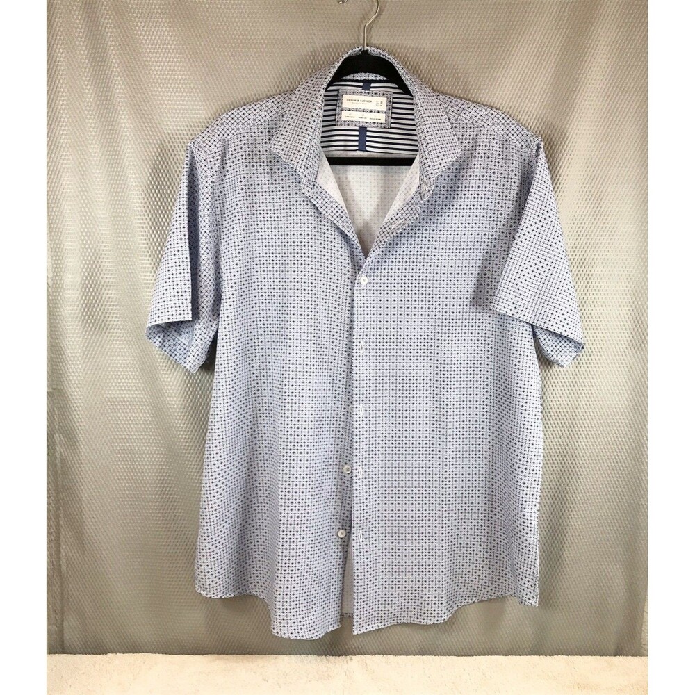 Ricky Singh Denim & Flower Shirt Blue Button Up Short Sleeve XL